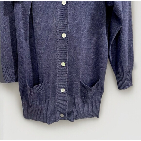 Murray Allan Silk Linen Blend Women’s Cardigan Oversized Sz M Navy Blue Buttoned - Picture 4 of 7